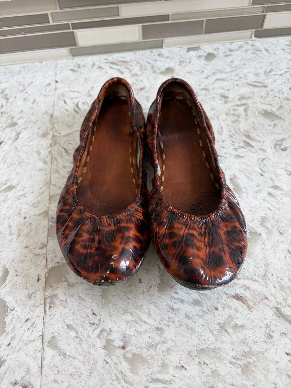 Tieks Tortoiseshell Patent Ballet Flat with Turquoise Sole